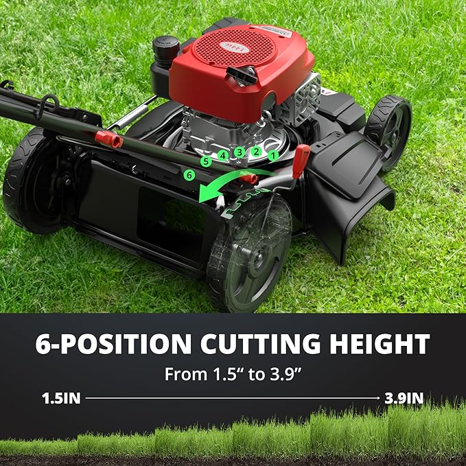 AMERISUN 21" Gas Lawn Mower, 2-in-1 Mulching & Side Discharge, 144cc Engine, 6-Position Height Adjustment, Foldable Handles for Lawn, Yard, and Garden Maintenance