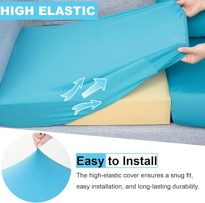 pickyNproud 12Pcs Patio Cushion Covers Stretch Outdoor Couch Cushions Slipcovers Replacement Washable Furniture Protector with Elastic Bottom Sofa Chair Seat Cover, Aqua Blue