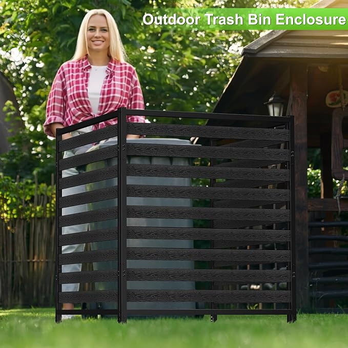 Outdoor Privacy Fence Screen 3 Panels, 54.5" H × 39.4" W Metal Air Conditioner Fence, No-Dig Pool Equipment Enclosure with Metal Stake, AC Unit Cover, Trash Bin Hider for Garden&Backyard, Black