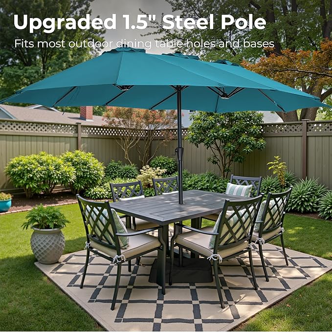 SUPERJARE 13FT Outdoor Patio Umbrella with Base Included, Double Sided Pool Umbrellas with Fade Resistant Canopy, Large Table Umbrella for Deck, Market, Backyard - Lake Blue