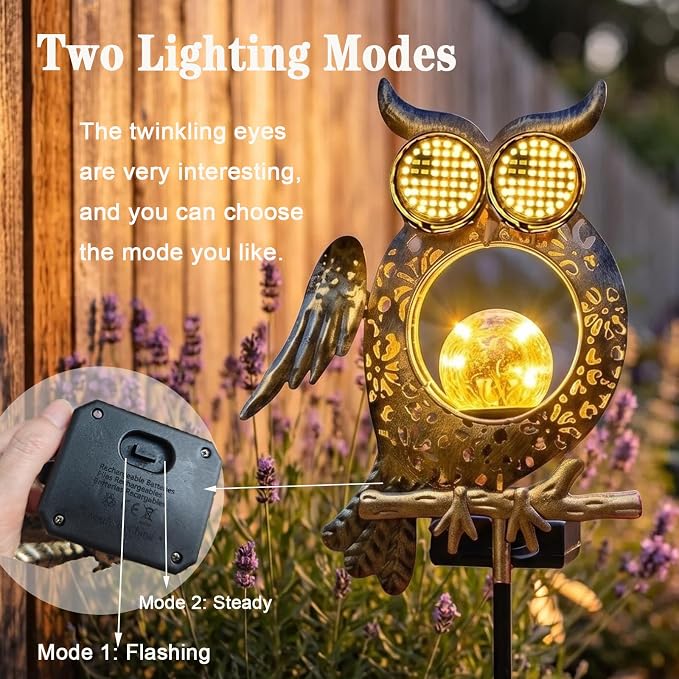 Solar Owl Light-Outdoor Waterproof Owl Solar Light with Flickering and Steady Dual Modes,LED Dynamic Eyes Solar Garden Light,Suitable for Yard,Lawn,and Pathway Landscaping,Gift for Owl Lovers
