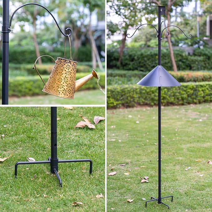 Garden Bird House Pole for Outdoor, BITNIN 92 Inch Heavy Duty Bird Feeder Pole Stand with Squirrel Proof Baffle 4 Shepherd Hooks, 5-Prong Base Bird Feeding Station Adjustable Height