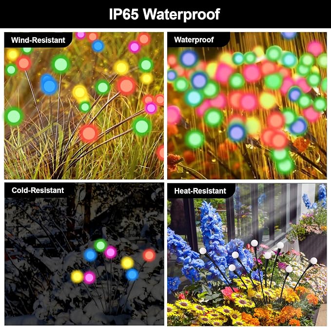 Solar Firefly Lights Outdoor Waterproof,8 Mode RGB Color Changing Firefly Swaying Solar Lights Stakes for Outside Christmas Holiday Yard Patio Plant Landscape Garden Decor 4 Pack(Multicolor)