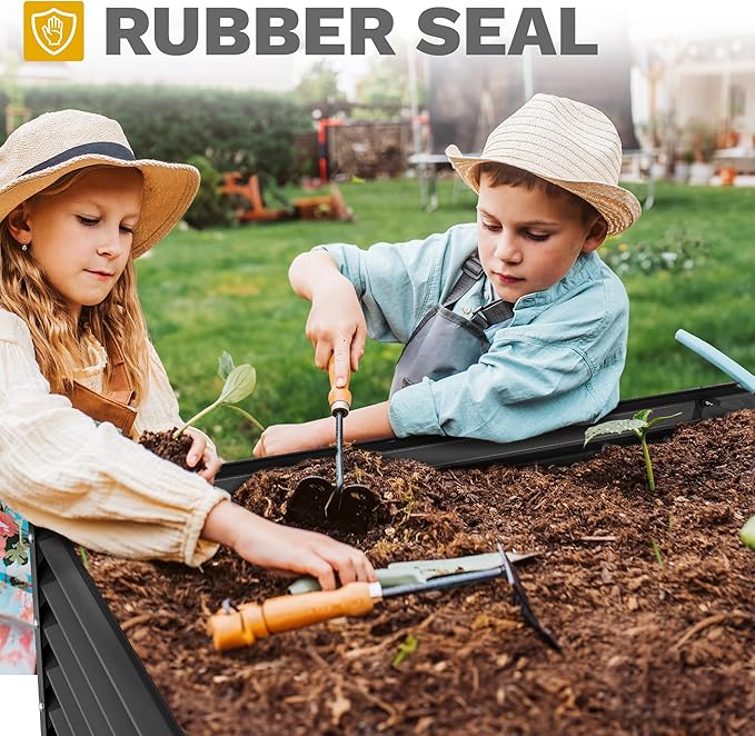 DWVO 2pcs 8 x 4 x 2 FT Raised Garden Bed Kit, Outdoor Galvanized Flower Bed with Safety Rubber and Gloves, Large Metal Planter Box for Vegetables, Flowers, Herbs, Fruits, Black