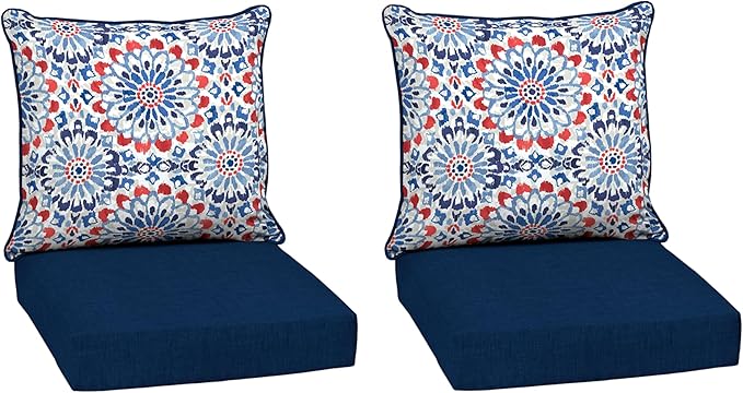 Arden Outdoor Deep Seat Cushion Set (2-Pack), 24 in x 24 in, Weather-Proof, Rain-Proof, Fade Resistant Patio Cushion for Chair, Sofa, and Couch Clark Blue
