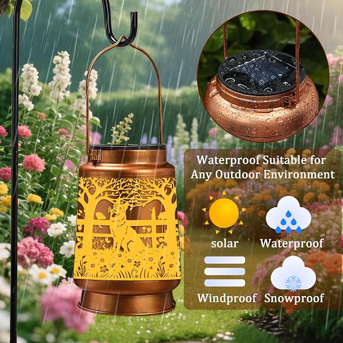 German Shepherd Solar Lanterns Outdoor Waterproof, German Shepherd Gifts for Women Men Hanging Solar Lights for Outside, Decorative Lights for Garden Patio Porch Yard Decor