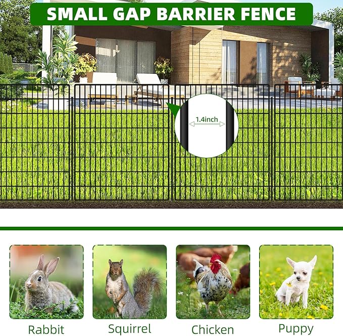 10 Panels Garden Fencing Animal Barrier, 33 in(H) X 24 ft(L) Dog Fence Outdoor for Yard Rustproof No Dig Decorative Tall Garden Fence Metal Wire Panel Border Patio Rabbit Temporary Ground Stakes