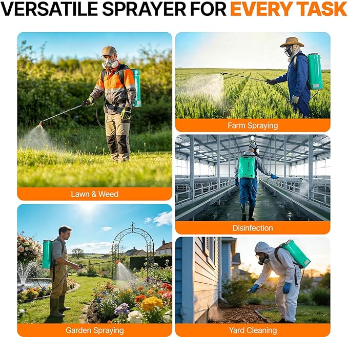 OGERY Battery Powered Backpack Sprayer 4 Gallon, 2.6Ah 21V Battery Electric Pump Sprayer with 6 Nozzles, Telescopic Stainless Steel + Plastic Wand for Lawn Garden Weed Yard Cleaning (Charger Included)