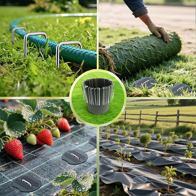 6 Inch Landscape Staples Set, 11 Gauge Galvanized U-Shaped Garden Stakes (200 Pack) with 200 Gaskets, Hook Tool & Rubber Mallet for Weed Fabric & Landscaping