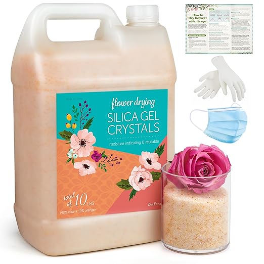 LotFancy Silica Gel Flower Drying, 10 LBS Color Indicating Silica Crystals for Wedding Bouquet Preservation, Reusable