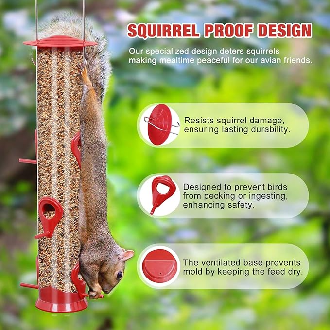 ERYTLLY 2 Pack Bird Feeders for Outdoors Hanging with 6 Feeding Ports Extra Thick Solid Tube Transparent Weatherproof Water Resistant Great for Attracting Birds Garden