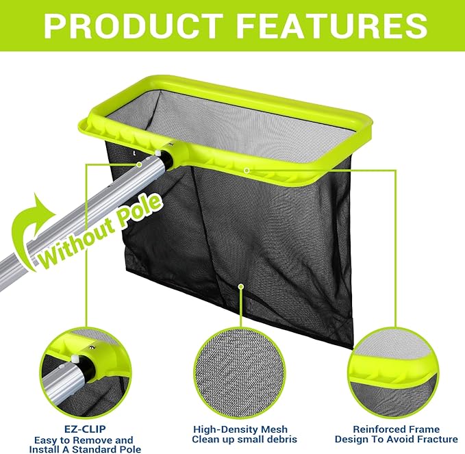 Tavaleu Pool Skimmer Net Without Pole, Swimming Pool Leaf Skimmer Net for Cleaning, Larger Capacity Pool Nets with Reinforced Frame, Durable Deep Rake Net Easy Scoop Edge, Debris Pickup Removal