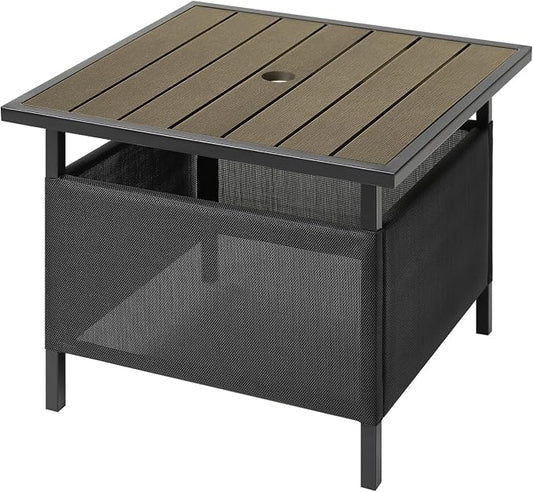 LZRS Adirondack Outdoor End Table with Umbrella Hole, Pool Composite Patio Table,HDPE End Tables for Backyard,Pool, Indoor Companion, Easy Maintenance & Weather Resistant(Light Brown)