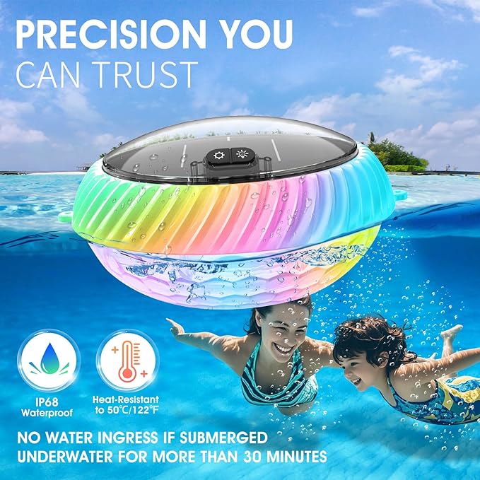 Goallim Floating Pool Lights Solar Charged, 7.6 Inch RGB Upper & Lower Color Changing Solar Pool Lights that Float with Dynamic Lighting Effects, IP68 Waterproof Floating Light for Pool Party Decor(1)