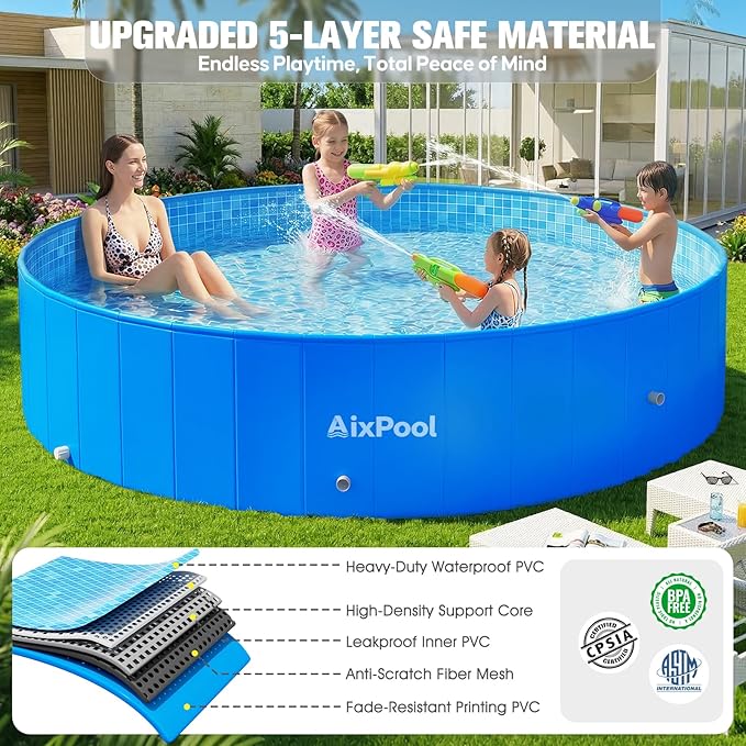 2026 Large Foldable Pool,Non-Inflatable Pool for Adult,Foldable Swimming Pool,Plastic Kiddie Portable Pool,Collapsible Kid Pool for Backyard,Oversized Easy Setup Family Pool for Adult,6.5FT
