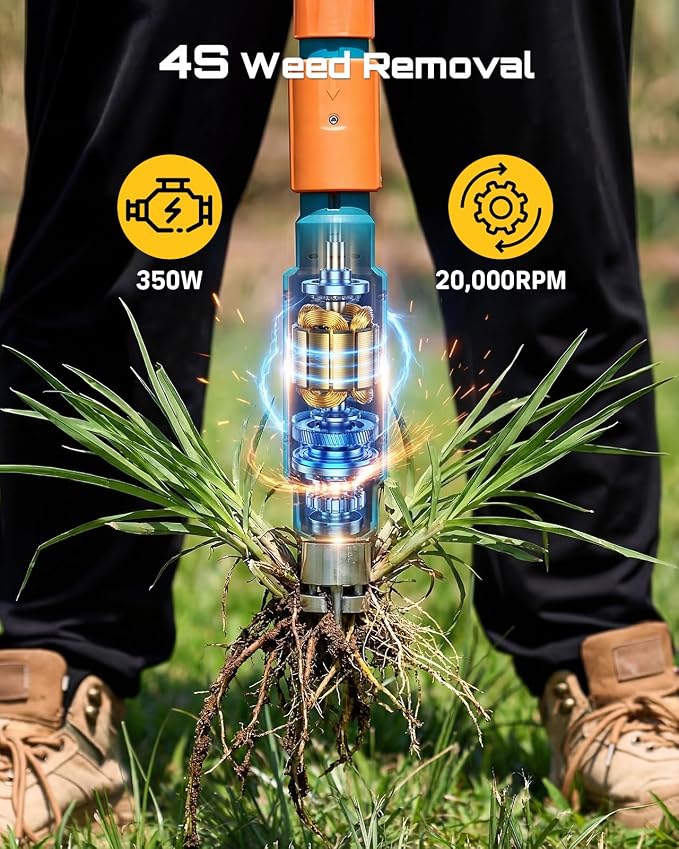 2026 Upgraded Electric Weed Puller Tool, 20V Battery Powered Stand Up Weeder with 2x2.0Ah, Adjustable Handle, 3-Claw Steel Head, Crabgrass Puller for Garden, Great Gift for Mom Dad Grandma Grandpa
