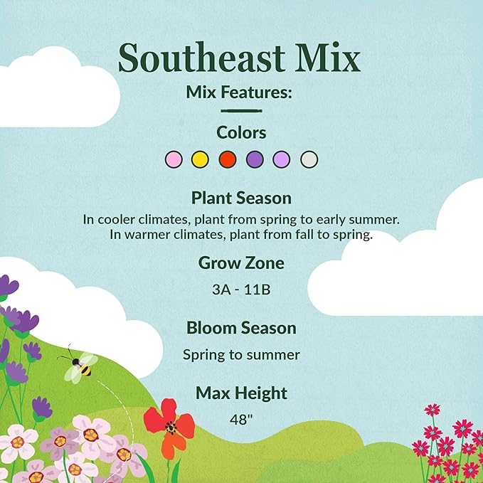 Ferry Morse Wildflower Seeds - Southeast Mix, Non-GMO, Full Sun - 1 lb