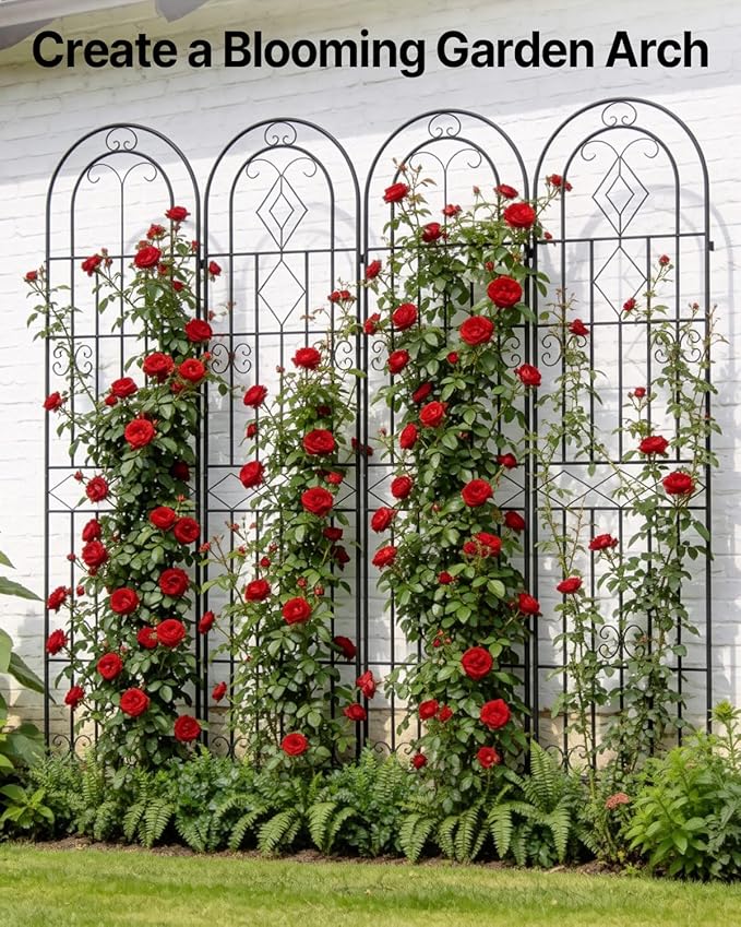 Suteck Garden Trellis for Climbing Plants Outdoor, 87" H x 20" W, 4 Pack Metal Garden Trellis with Rustproof Powder-Coated, Rose Trellis for Patio Lawn Yard, Flower & Vegetable Support