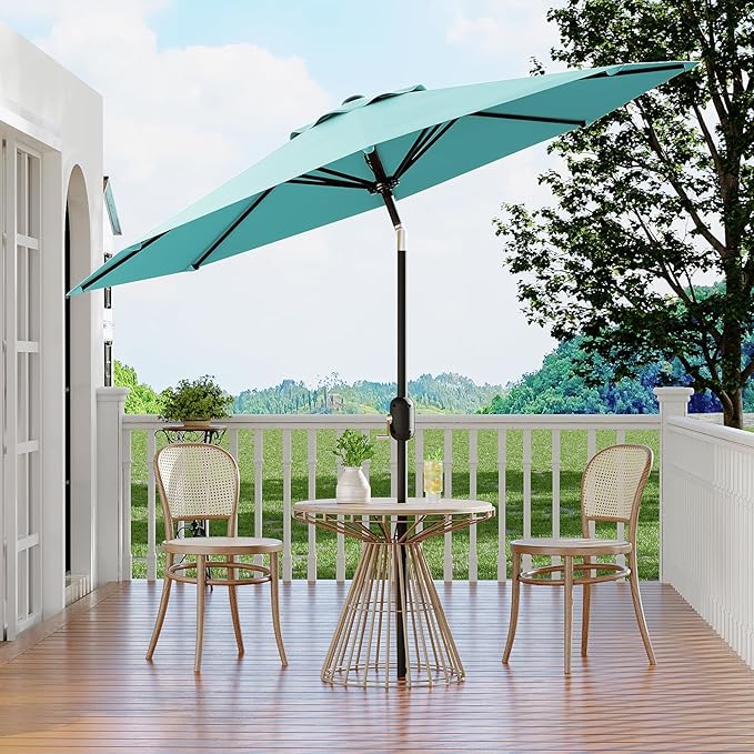 Garvee 9 ft Outdoor Patio Umbrella 8 Sturdy Ribs Outdoor Table Umbrella with Crank Lift & Push Button Tilt - UV Protection Waterproof Market Umbrellas for Pool, Deck, Yard, Garden, Lake Blue