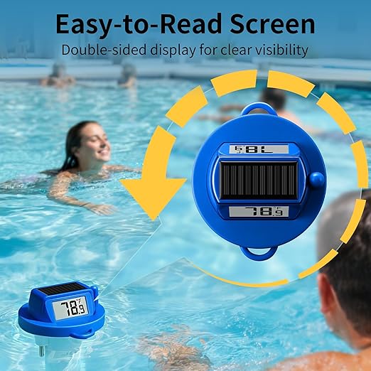 Solar Pool Thermometer Floating, Digital Swimming Pool Thermometer, IPX8 Waterproof with Double Sided Display for Pond, Hot Tub, Aquarium (Dark Blue)