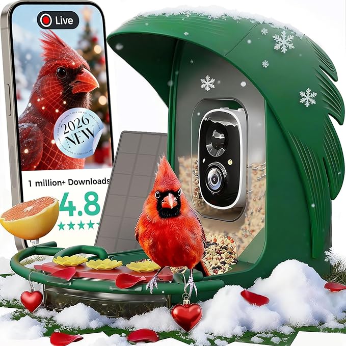 PerchMe® Bird Feeder with Camera Solar Powered,2K Smart Bird House Camera for Outdoors with AI Identify,Auto Capture,Motion Detection, A Ideal Gift(Seed Scoop Included)