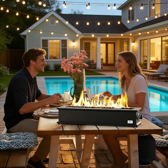 28" Propane Gas Fire Pit with 10FT Hose, Covers & Glass Beads, Portable Smokeless Tabletop Fireplace for Patio Backyard Camping RV Tailgating, Gift Choice, 40000BTU, FP063