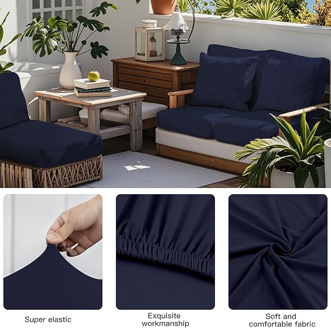 12-Piece Outdoor Cushion & Pillow Cover Set, 8 Seat Covers + 4 Pillow Covers, Stretch Patio Furniture Slipcovers for Sofa Sectional Chair
