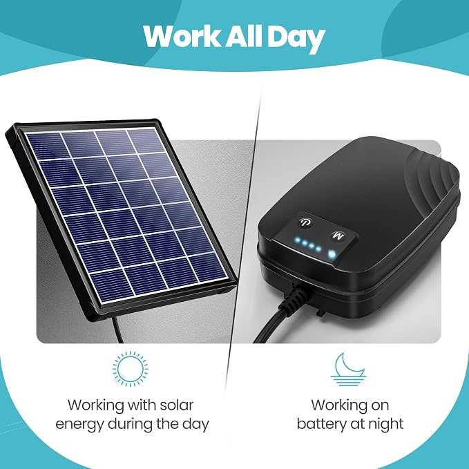 NFESOLAR 3W Solar Pond Aerator for Fish Pond with Built-in Battery Backup, 3 Working Modes, 2 Air Stones, Solar Air Pump for Outdoor Small Pond Stock Tank Hydroponics