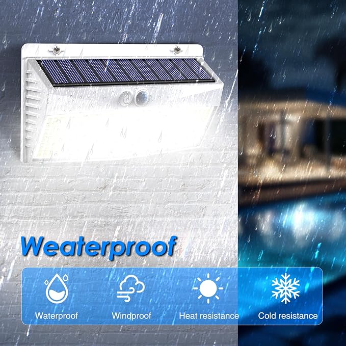 2 Pack 368 LED Solar Motion Sensor Lights Outdoor, Solar Fence Lights with 3 Lighting Modes, Solar Powered Security Lights Waterproof for Outside Yard Wall Garden Backyard Step Garage, White