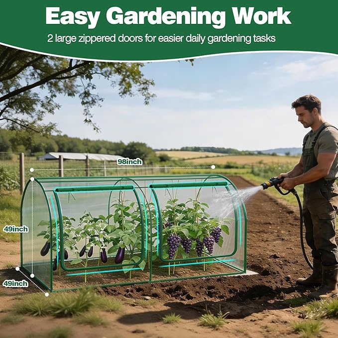 98x49x49in Garden Plant Netting Mesh Cover for Raised Bed, Crop Cage with Roll-up Zipper Door, Plant Protectors from Animals, Large Tunnel Gardening Net for Vegetables Fruits Tomato, Green
