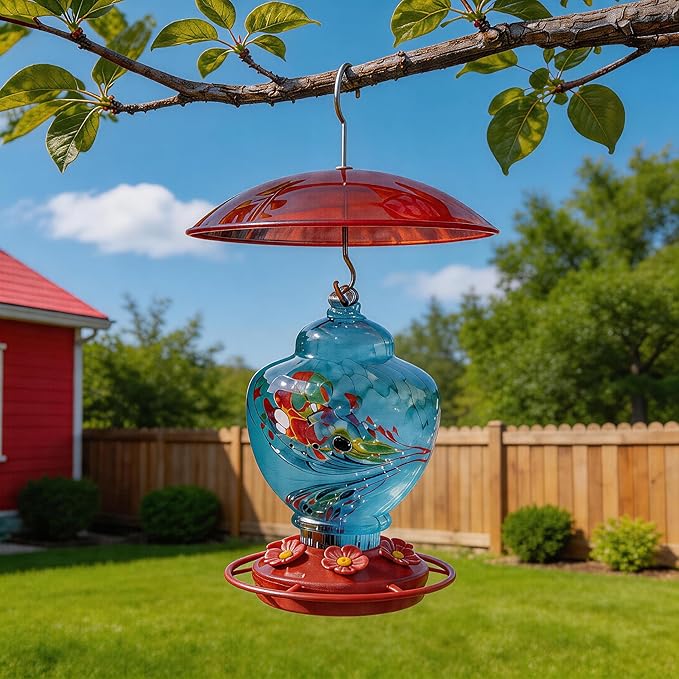 8" Mini Weather Guard for Bird Feeder - Small Protective Dome Cover Against Rain/Snow/Sun - Red Dia. 20CM