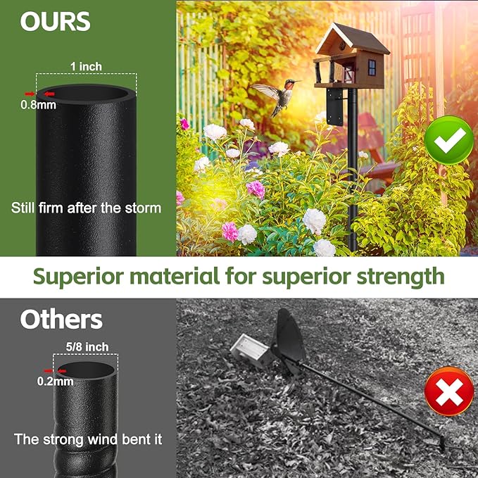 Bird House Pole,75" Outdoor Bird Feeder Pole Kit Stand with 5-Pronged Base, Adjustable Height & Universal Mount for Easy Setup, 2 Installation Methods, Matte Black Finish (Without Bird House)