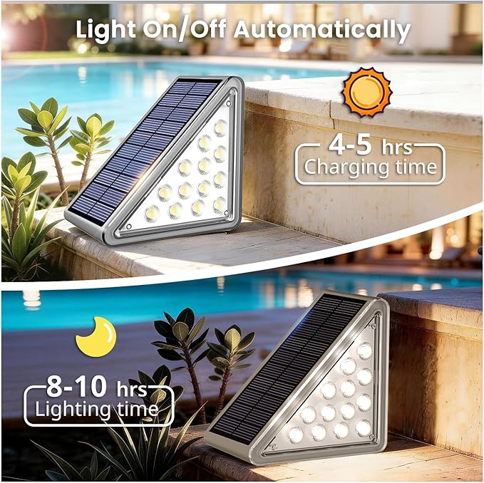 Grey Solar Step Light Outdoor Stair Lights, Deck Lights Outdoor Powered IP65 Waterproof, 6500K Cool White Solar Outdoor Step Light, Decor for Stair, Deck, Step,Porch and Outside Patio,16 Pack