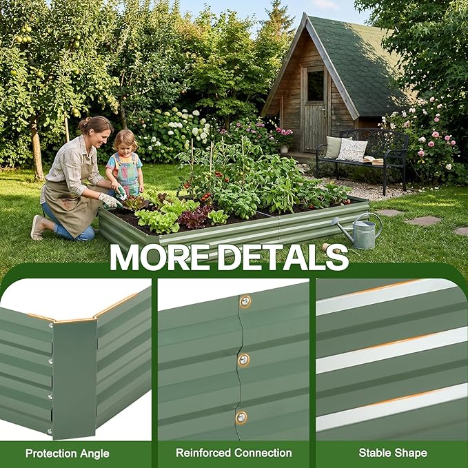 Aoodor 3 x 3 x 1 ft Outdoor Raised Garden Bed, Reinforced Galvanized Steel Planter Box for Vegetables, Flowers, and Fruits, Set of 2