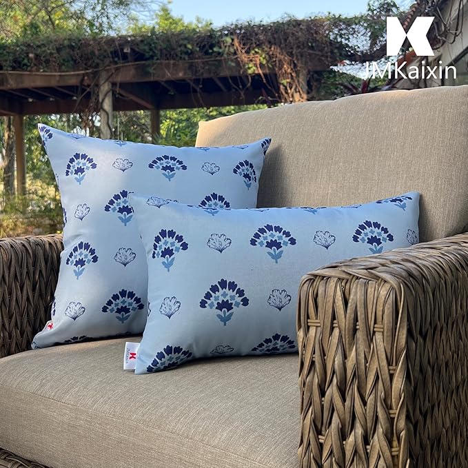 Pack of 2 Patio Lumbar Pillows, 12"x20" Fade Resistant Outdoor Waterproof Lumbar Pillow with Inners, Decorative Garden Lumbar Cushions for Home Patio Terrace Sofa Use