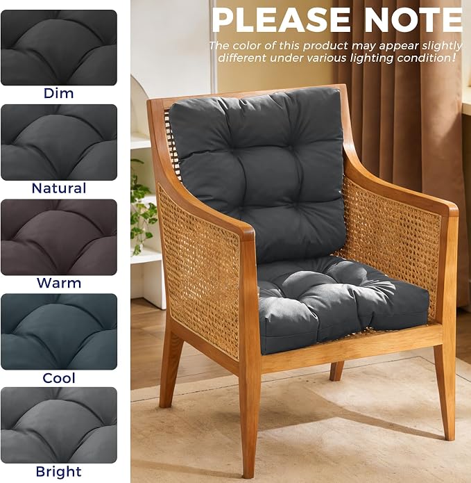 IASEAHK Outdoor Chair Cushions Set of 2, 19" x 19" x 5", Waterproof Outdoor Seat Cushions for Patio Furniture, Fade-Resistant Patio Chair Cushion, Dining Wicker Chair Pads for Porch Garden, Dark Grey