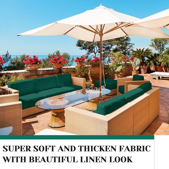 Mindsoft 8 Pcs 24"x24" Patio Cushion Covers Outdoor Cushion Covers Replacement High UV Resistant Anti Slip Waterproof Patio Chair Seat Slipcovers for Outdoor Furniture(Dark Green)