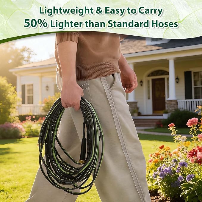 Aterr Garden Hose 75ft, Lightweight Flexible Water Hose with 10 Pattern Nozzle, Durable Hose, Solid Aluminum Connectors, Leak-Resistant for Yard Lawn Car Washing, (Green)