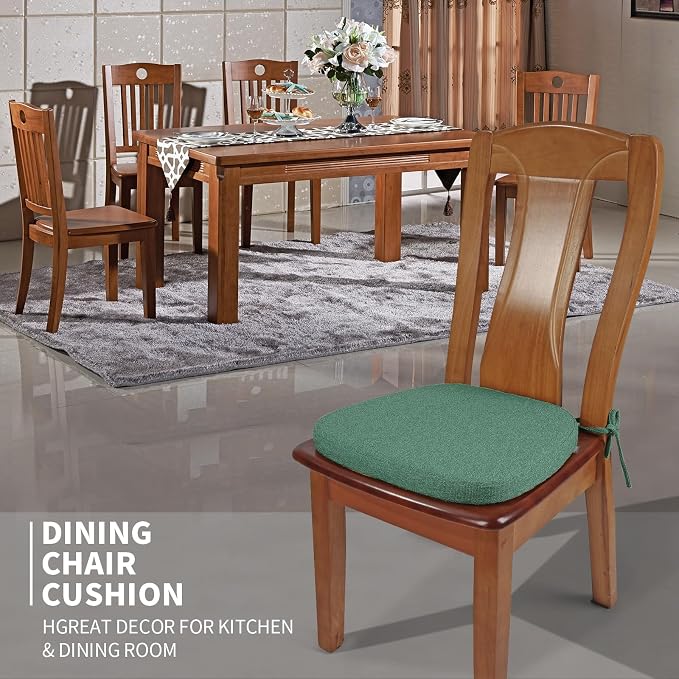 SINOSSO 4 Pack Memory Foam Chair Cushions for Dining Chairs, Friendly Woven Fabric 16" U-Shape Comfortable Kitchen Chair Pads, Removable Slip Resistant Seat Cushions (Set of 4, Green)