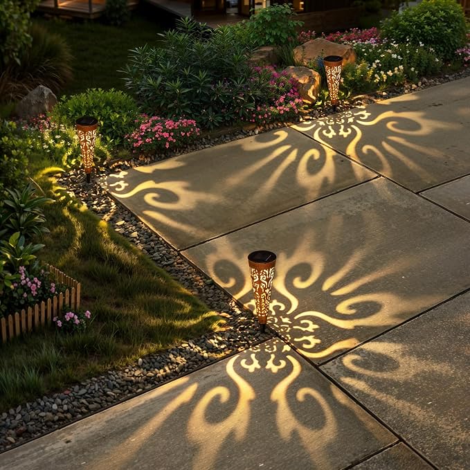 Go2garden 6Pcs Garden Solar Lights Outdoor Stakes Decorative Lighting for Yard, Pathway, Patio Decor Lawn Ornament (Red Copper)