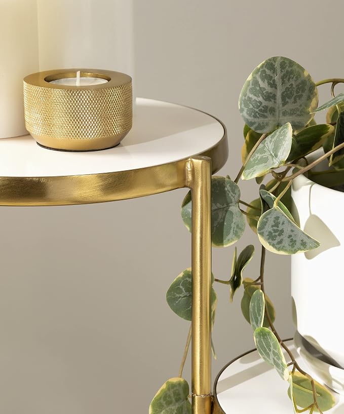 Kate and Laurel Fields Modern Tri Level Plant Stand; White and Gold; 10 x 10 x 30; Decorative Wood and Metal Multi Tiered Planter