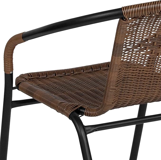 Flash Furniture Lila Modern Rattan Indoor/Outdoor Stackable Dining Chairs, Stacking Rattan Bistro Chairs for Patio or Restaurant, Set of 2, Brown