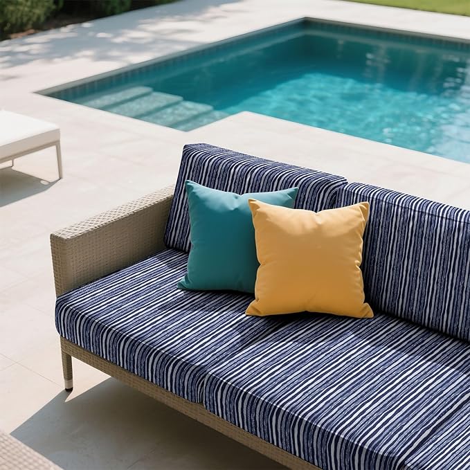 pickyNproud 8Pcs Patio Cushion Covers Stretch Outdoor Couch Cushions Slipcovers Replacement Washable Furniture Protector with Elastic Bottom Sofa Chair Seat Cover, Navy