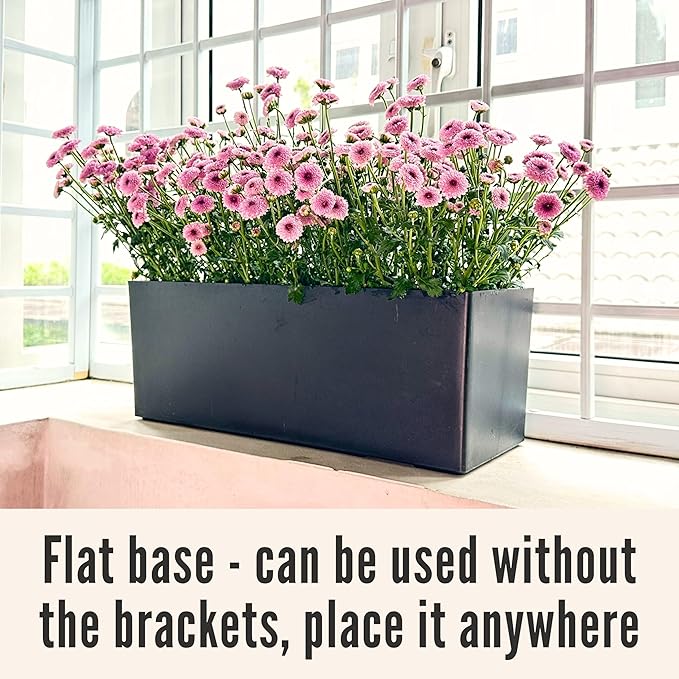 LaLaGreen Wall Planters for Indoor (2 Pack, 20 Inch) Black Self Watering Rectangular Window Planter Box Outdoor with Bracket Wall Mount Vertical Garden Balcony Herb Plant Holder Stylish Flower Pot