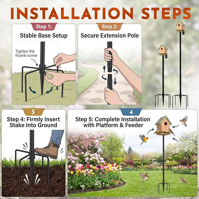 2 Pack Bird Feeder Pole 1-inch Dia 79'' Bluebird House Mounting Pole for Outdoors, Adjustable Height, Heavy Duty Bird House Stand Feeding Station for Birds Watching, Easy Assembly