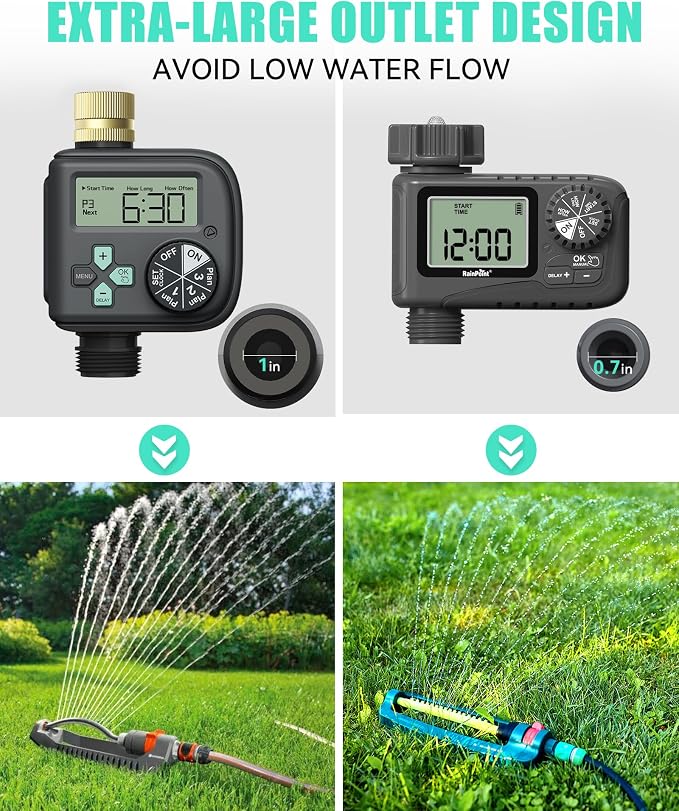 RAINPOINT Sprinkler Timer with Brass Swivel, Water Timer for Garden Hose, Programmable Hose Timer with Rain Delay/Manual Watering, Digital Irrigation Timer System for Lawns