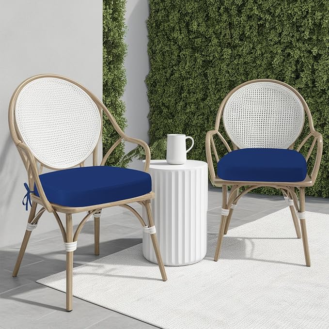idee-home Outdoor Chair Cushions Set of 2, 19" x 19" x 3" Thick D-Shaped Patio Furniture Outdoor Seat Cushions Waterproof with Ties, Dining Pads