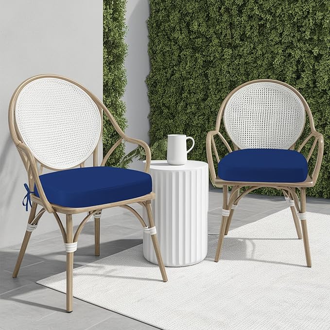 idee-home Outdoor Chair Cushions Set of 4, 17" x 17" Thick D-Shaped Patio Furniture Outdoor Seat Cushions Waterproof with Ties, Dining Pads