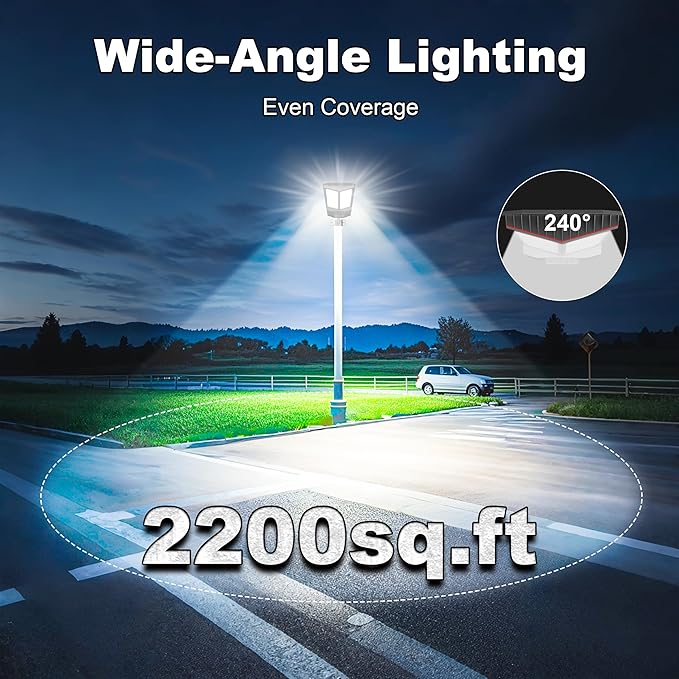 Solar Street Light with Pole, Solar Street Lights Outdoor Waterproof Dusk to Dawn 7000K LED Security Flood Light with Motion Sensor and Remote Control for Pathway, Entryway & Yard