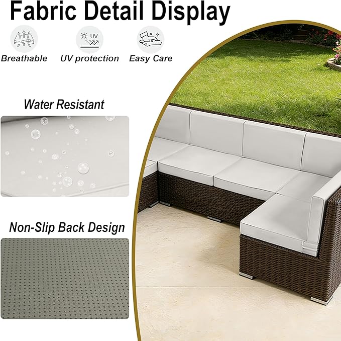 Outdoor Replacement Cushions for Patio Furniture, Splash-Resistant and Fade-Resistant 14 Pieces Outdoor Couch Cushion, 25.6x25.6x4 Inch Sofa Pad with Removable Fabric Cover